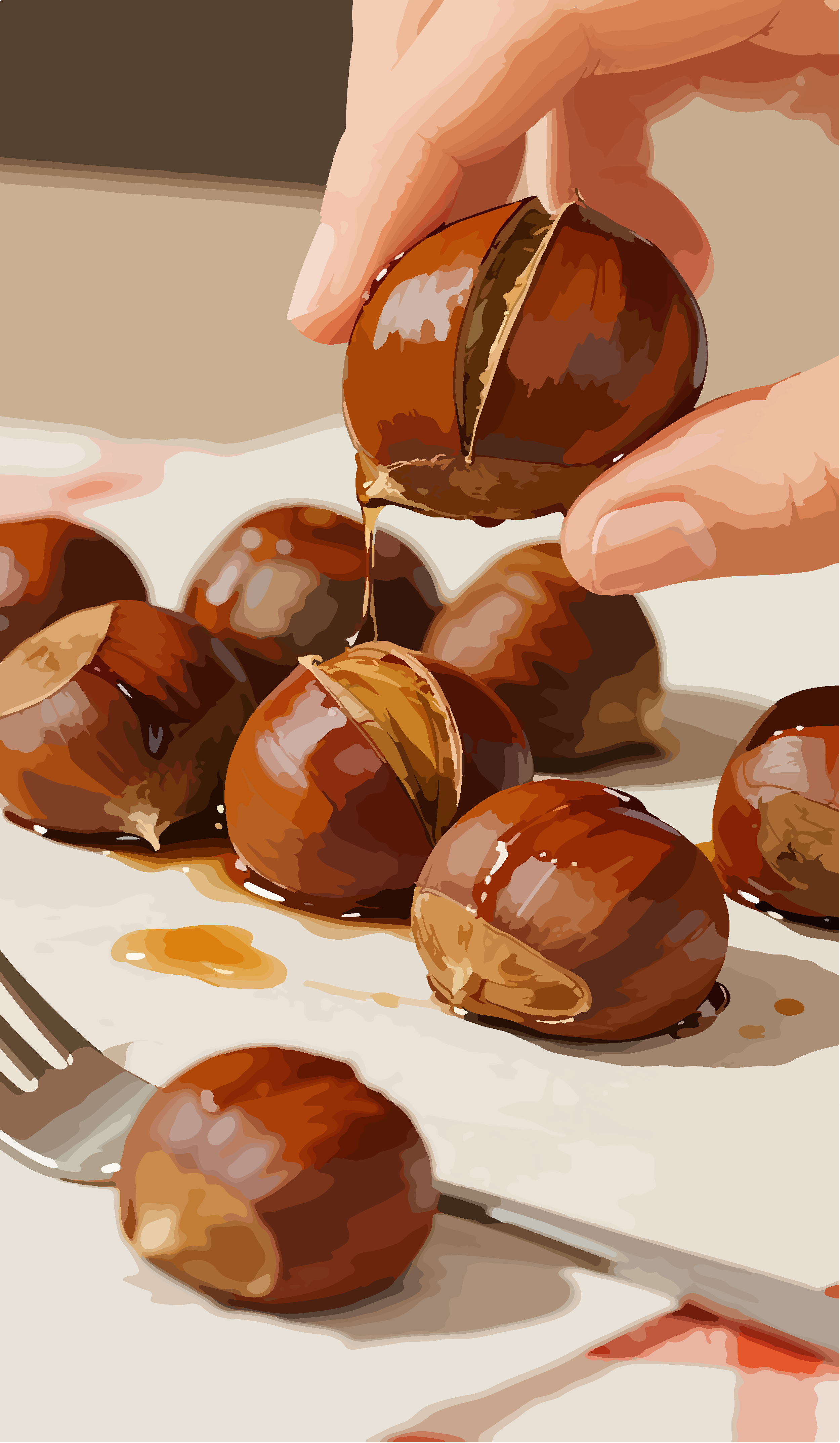 美味糖炒栗子手绘插画素材