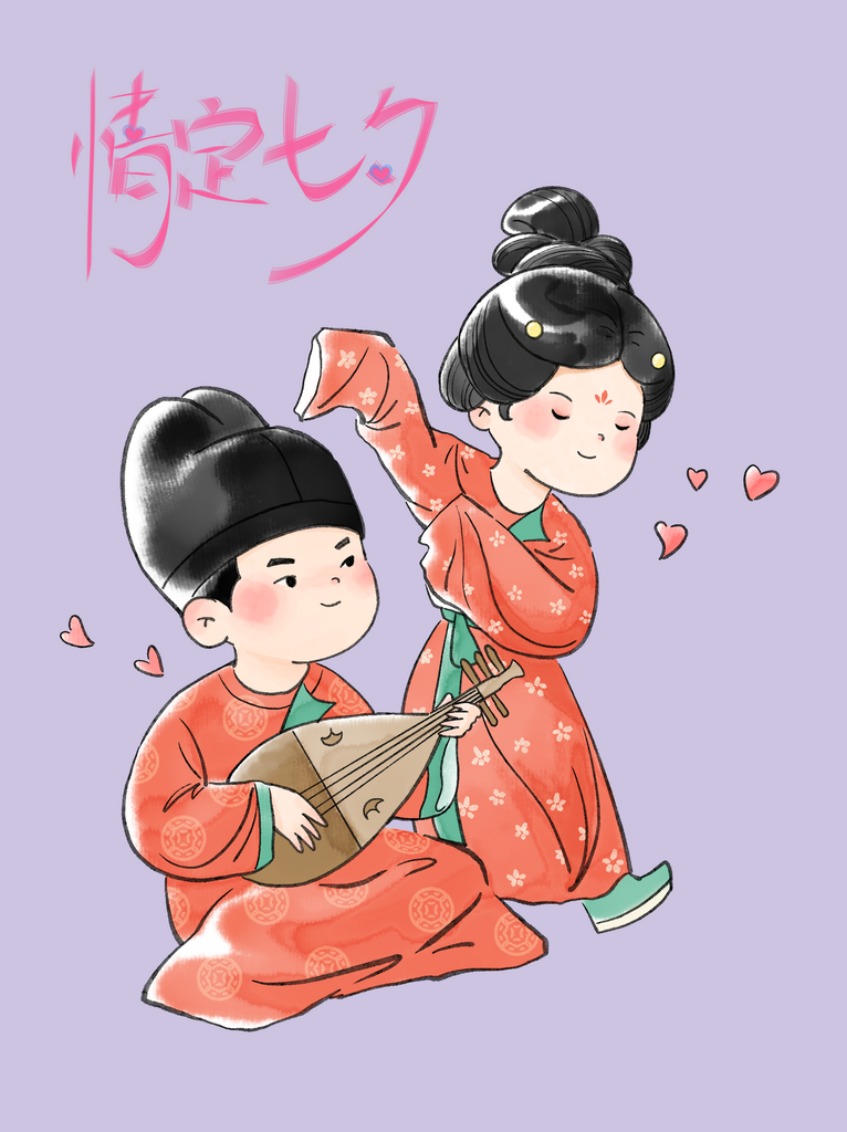 现代古画风七夕浪漫爱情故事人物元素系列素材