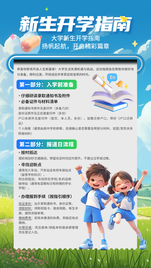 新学期新气象新生开学指南海报素材