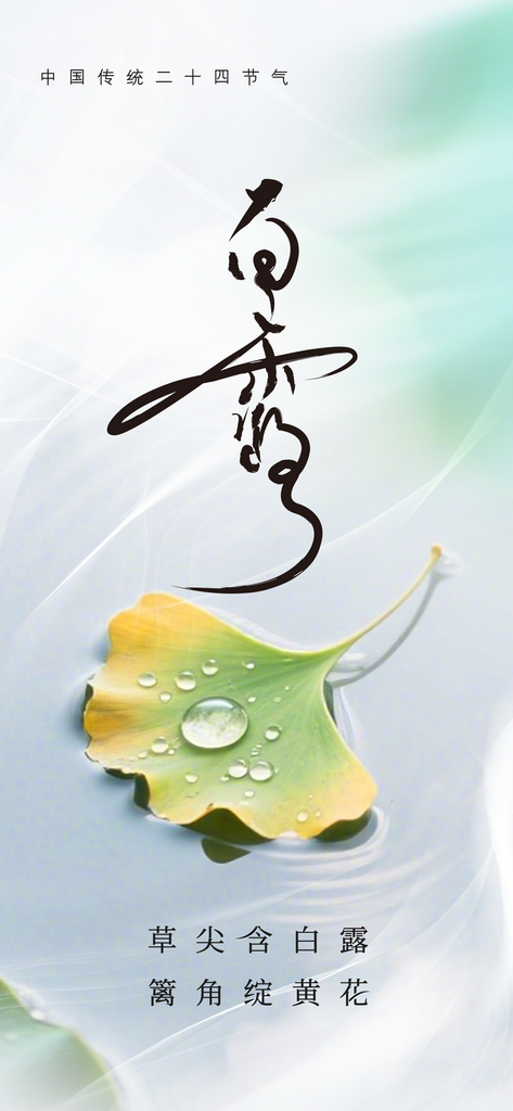 白露秋季白色复古海报素材