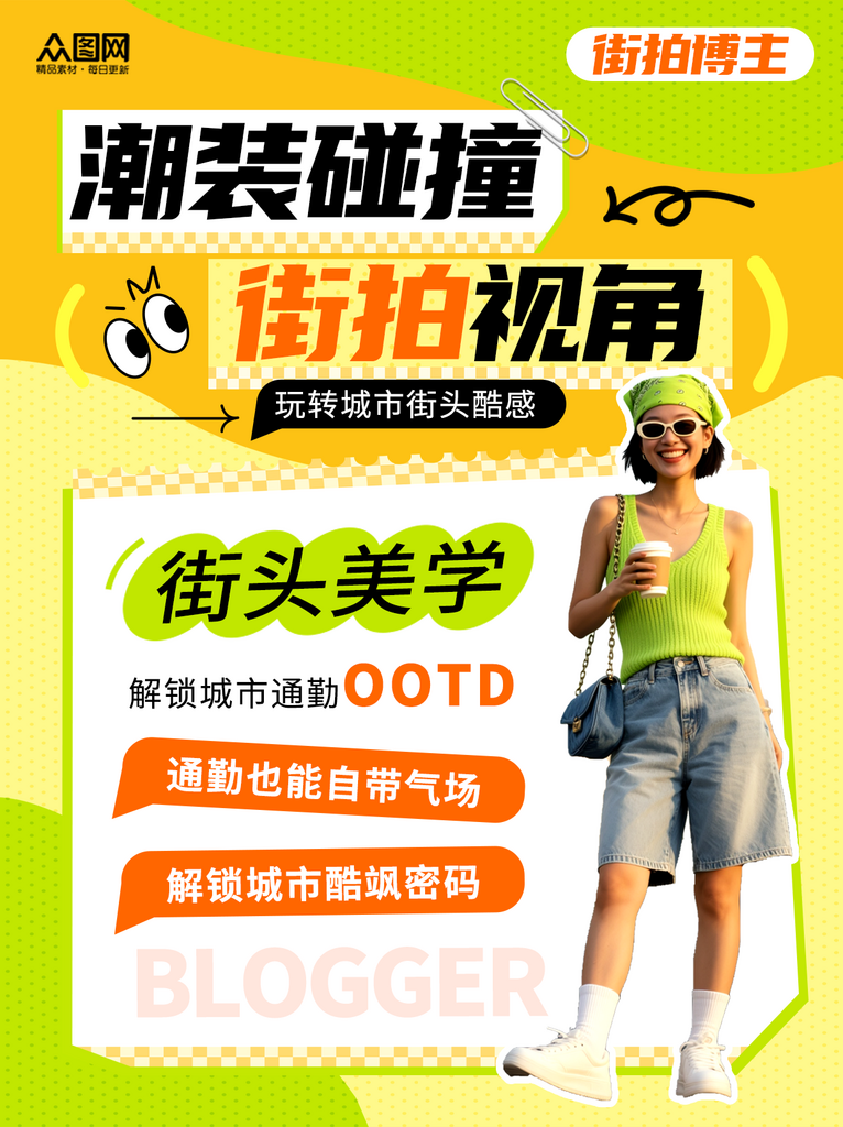 清新风潮流街拍穿搭博主OOTD小红书海报素材