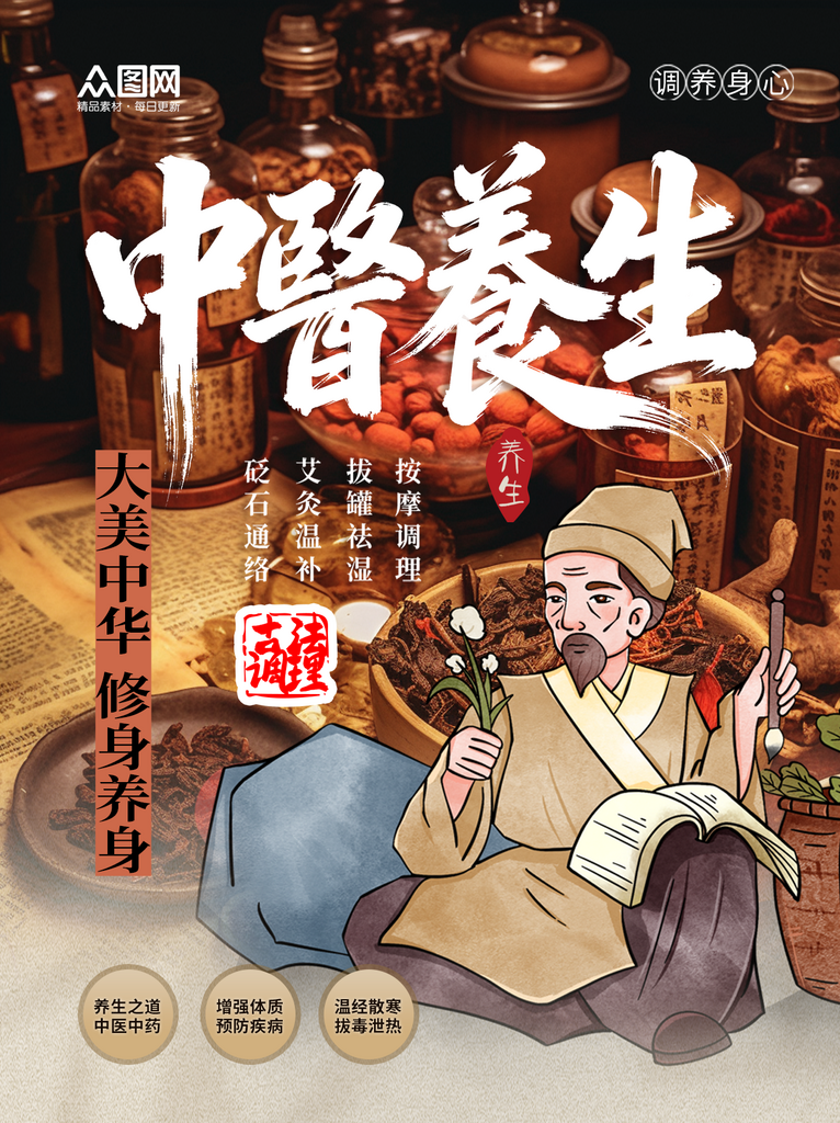 简约创意中医养生小红书封面海报素材