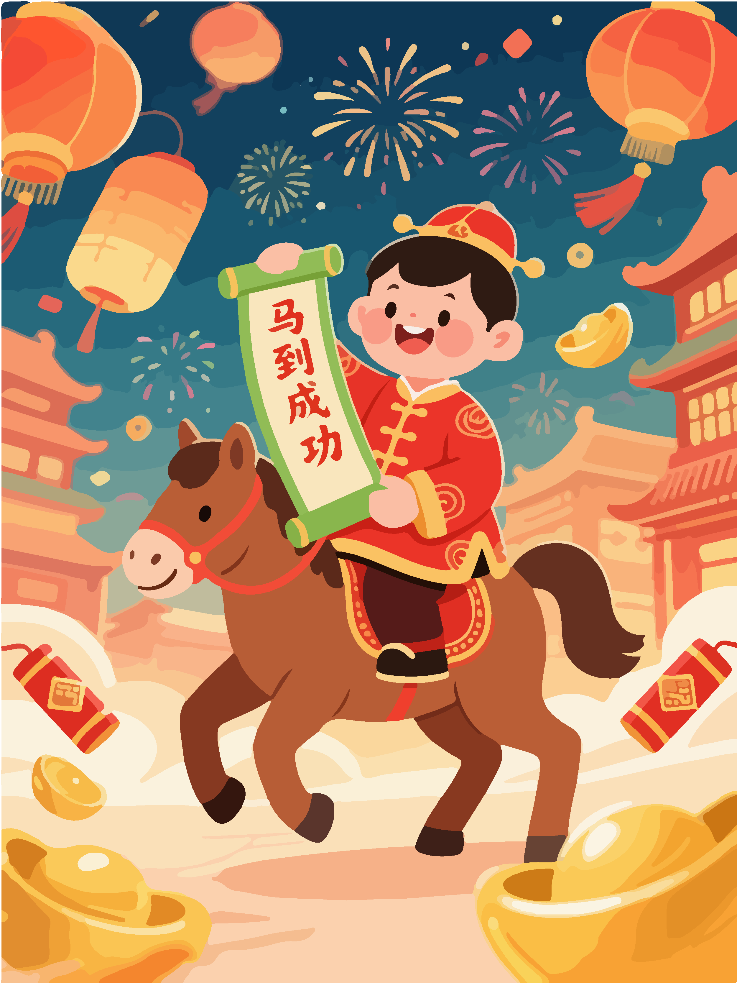 马年新春贺岁插画素材