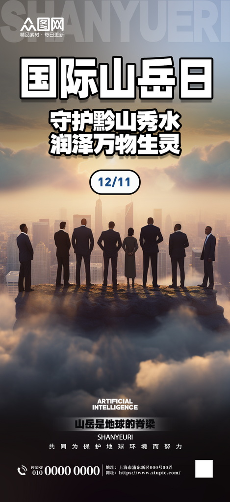 简约12月11日国际山岳日山峰登山海报素材