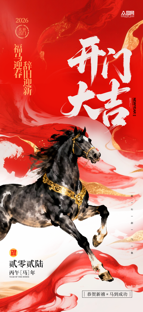 2026年马年开门红开门大吉海报素材下载-众图网