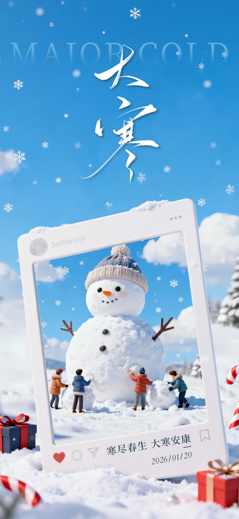 3D冬季雪景大寒节气氛围感节日海报素材