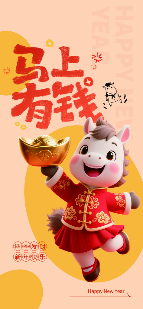 创意马年春节氛围感祝福创意海报素材