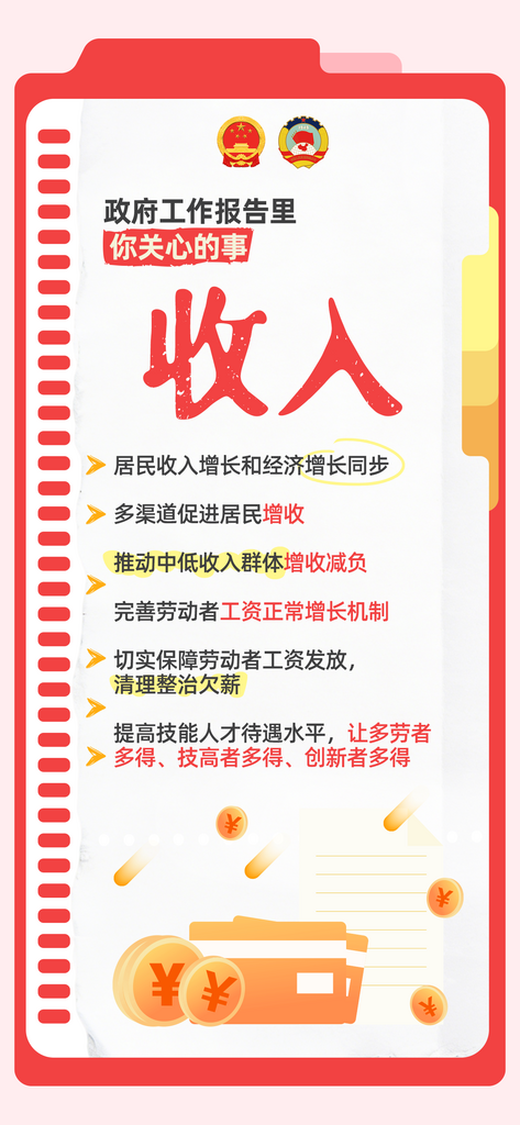 全国两会政府工作报告民生热点收入图解素材
