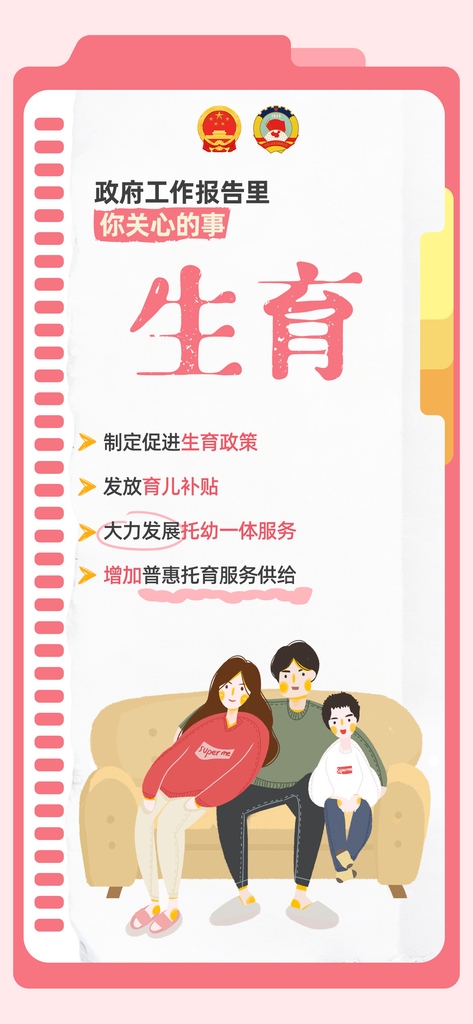 全国两会政府工作报告民生热点生育图解素材