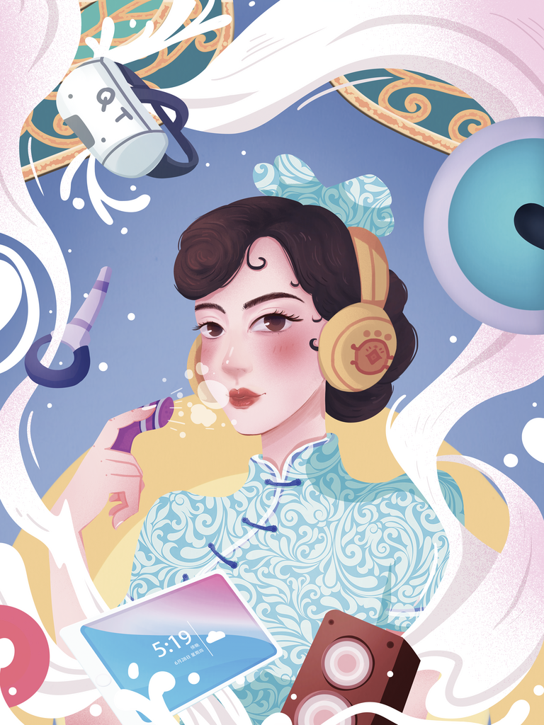 民国风旗袍美女插画素材素材