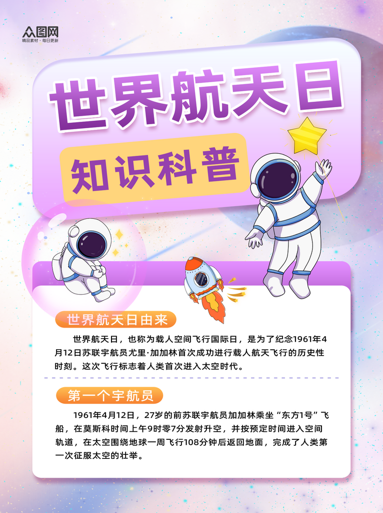 简约世界航天日知识科普小红书海报素材