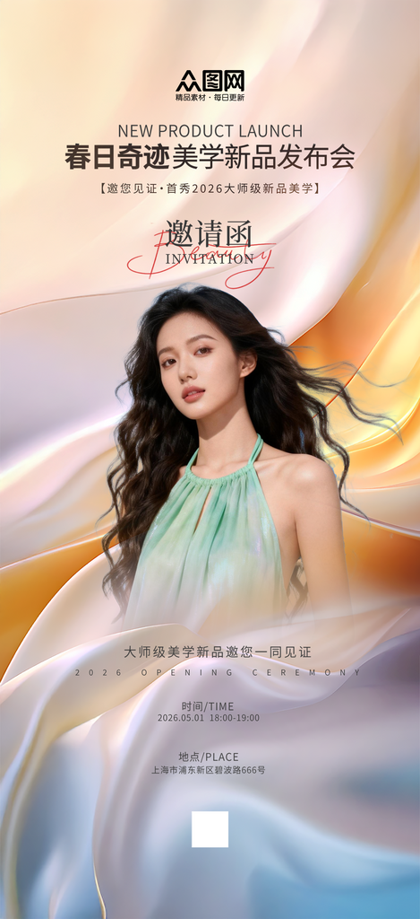 简洁春季活动发布会邀请函海报素材