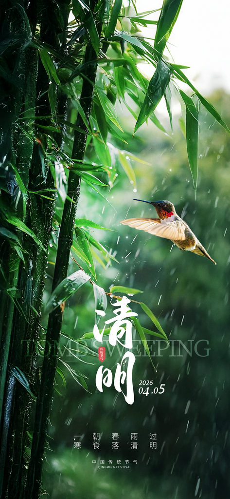 简约实景合成风清明节传统节气祝福营销海报素材