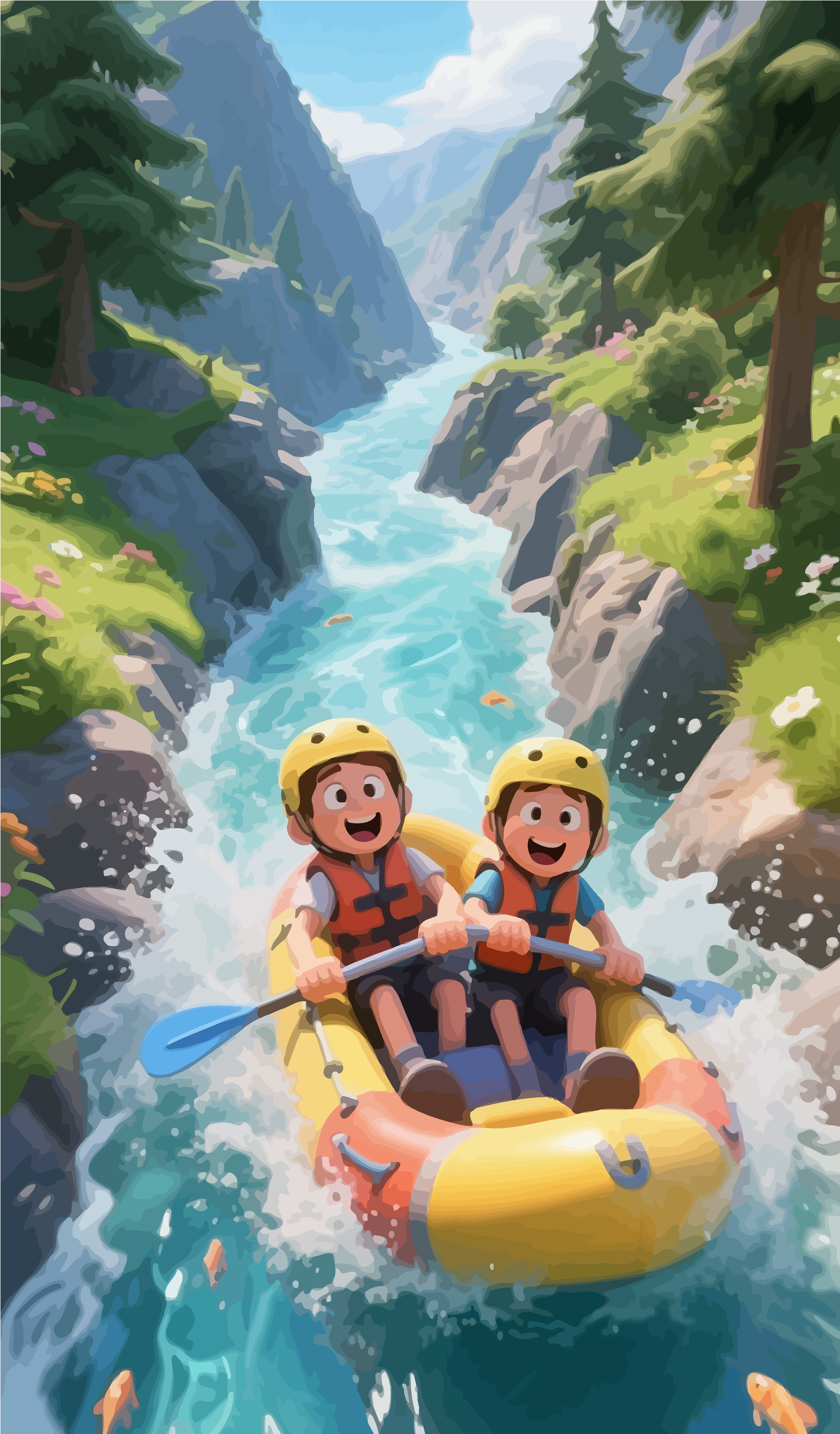 Q版山谷漂流插画素材