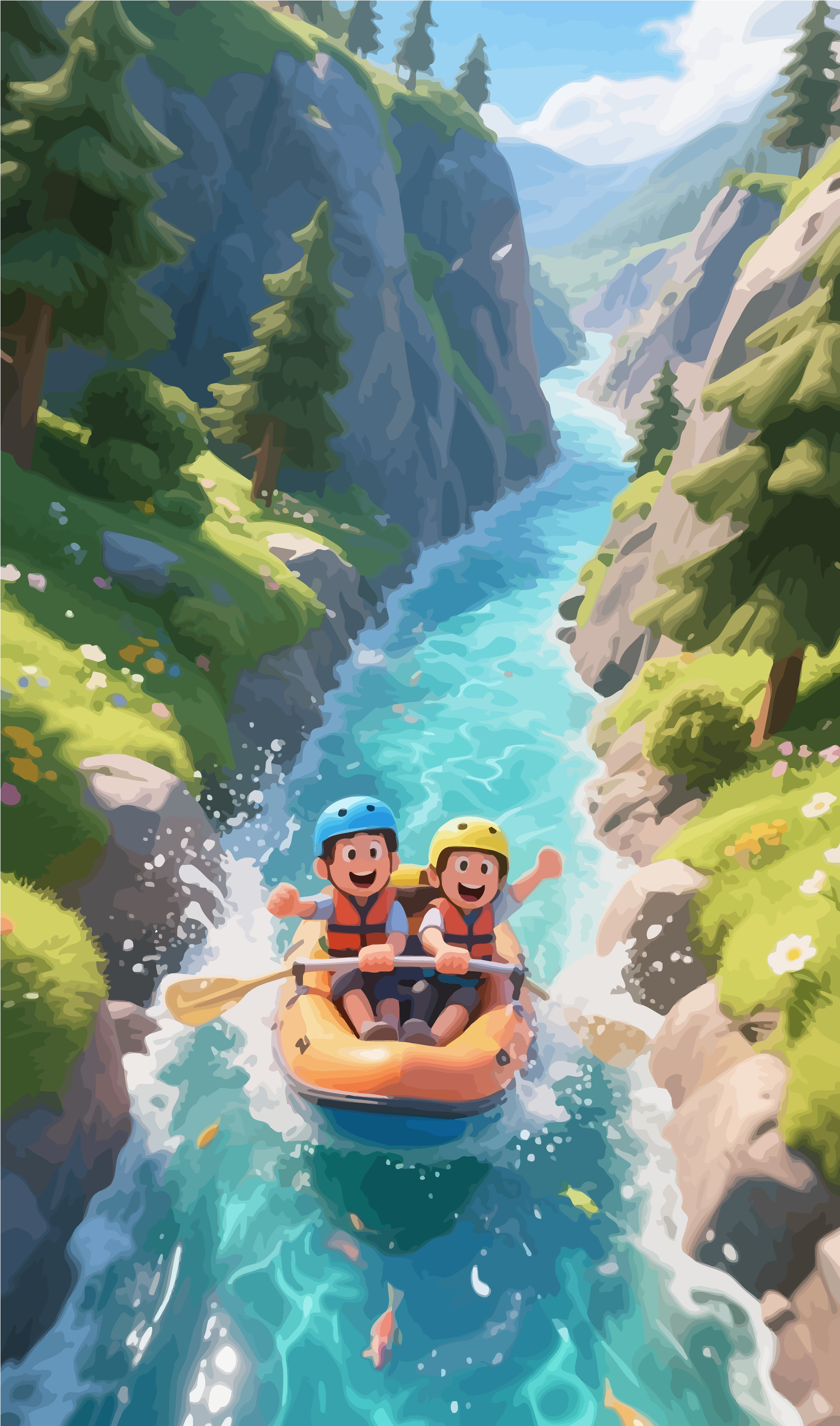Q版山谷漂流插画元素素材