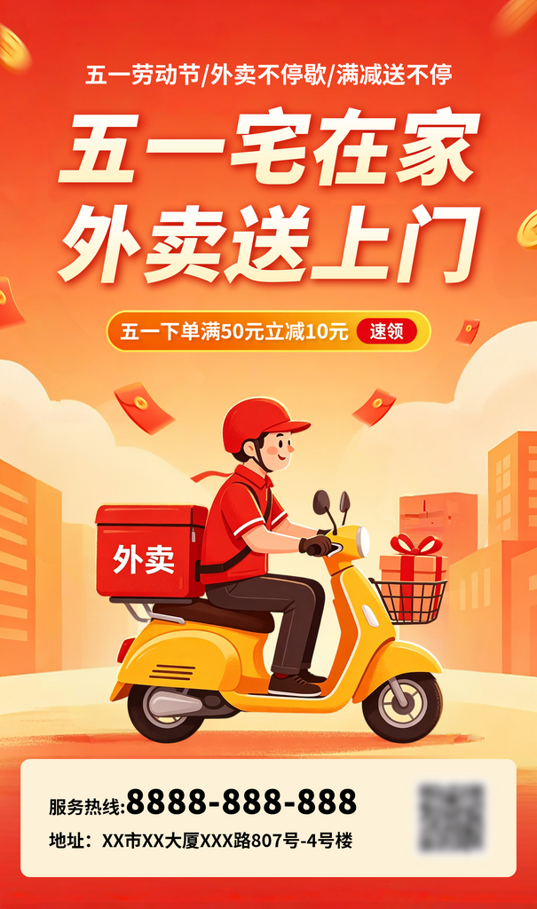 五一劳动节外卖促销活动满减海报素材素材