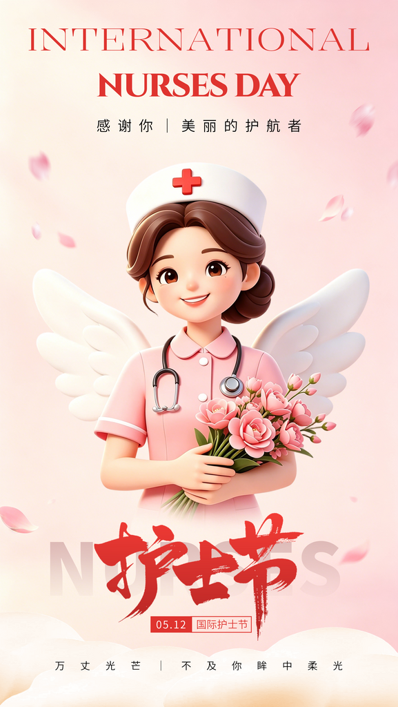 5月12日护士节粉色卡通海报素材插画素材