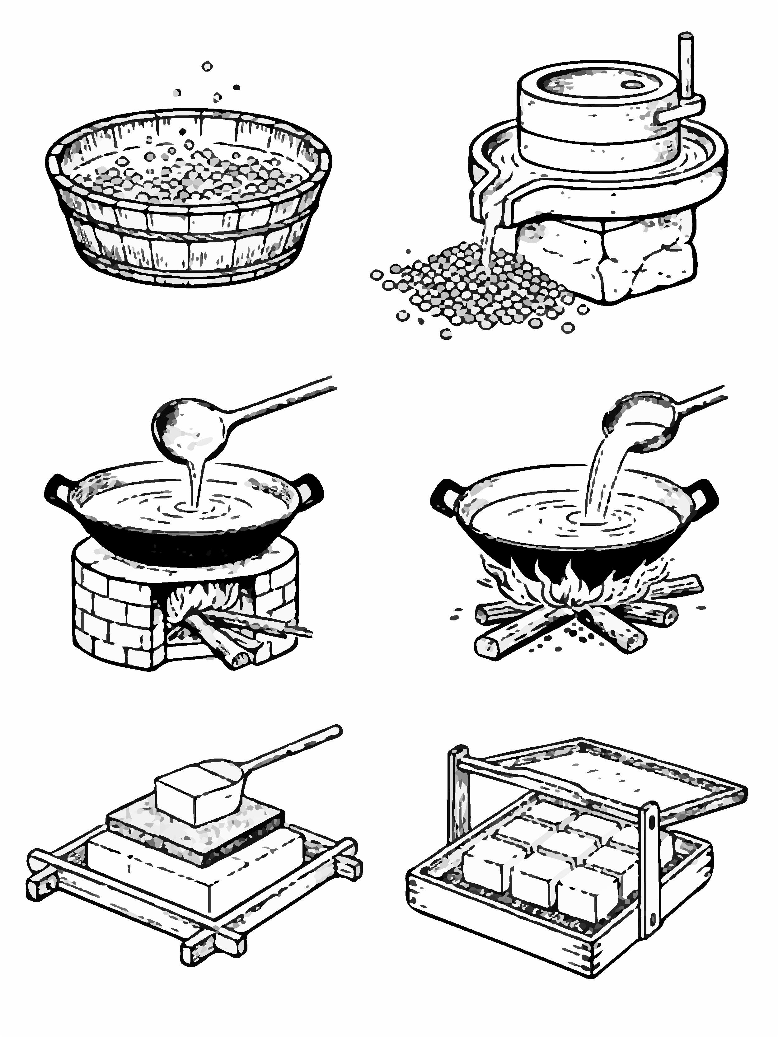 传统豆腐制作工艺插画素材
