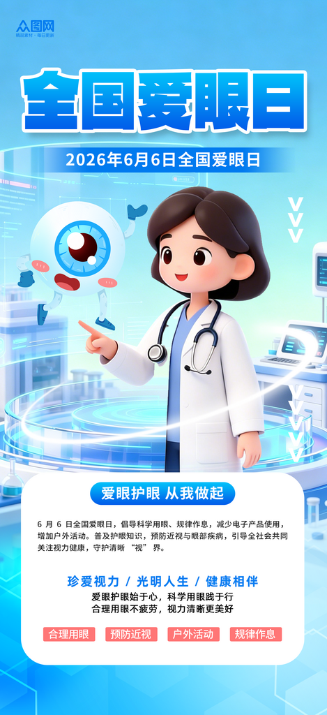 6月6日全国爱眼日预防近视宣传海报素材