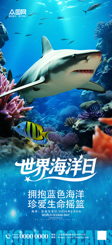 大气世界海洋日保护海洋生物海报素材