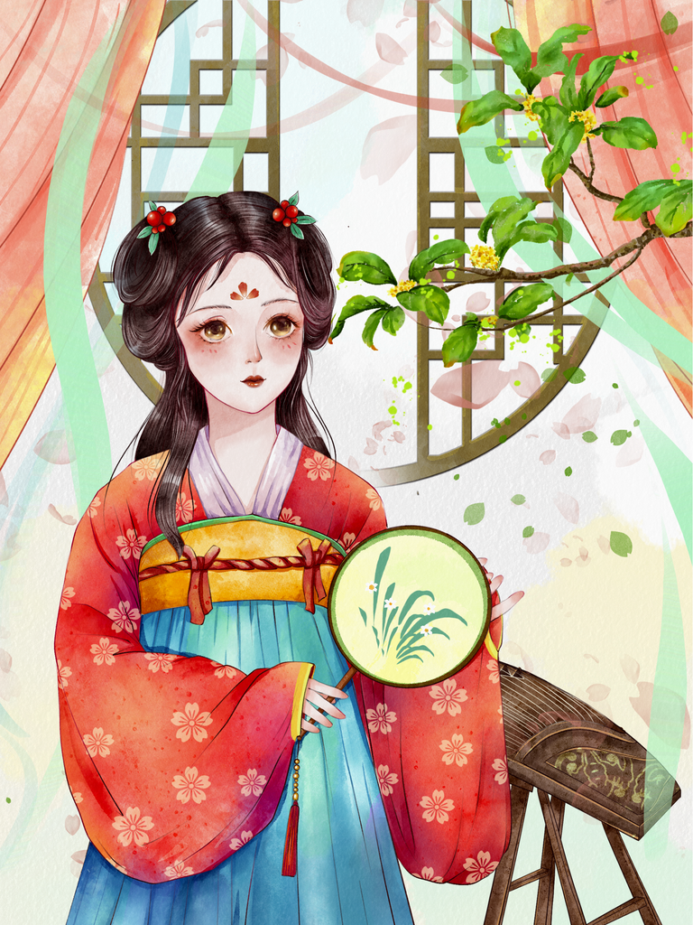 古风汉服美女插画图片素材