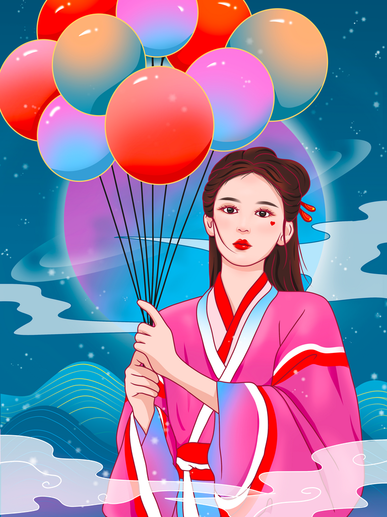 古风美女插画模板素材