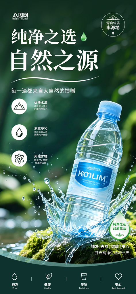 创意矿泉水纯净水瓶装水产品宣传海报素材