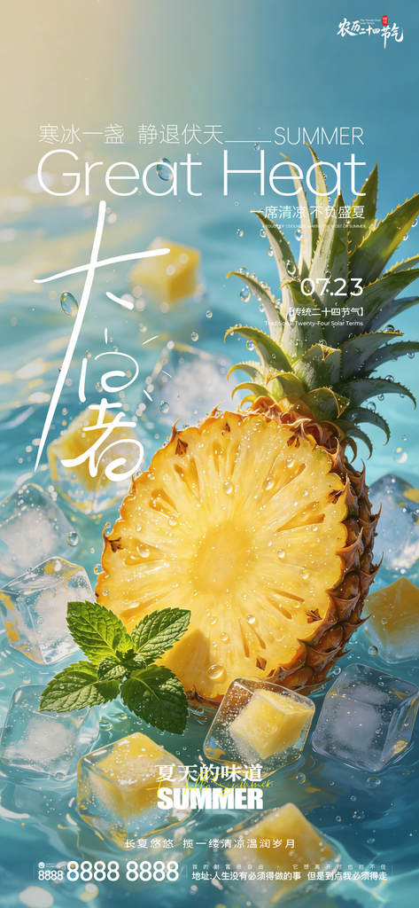 大暑二十四节气创意宣传手机刷屏海报素材