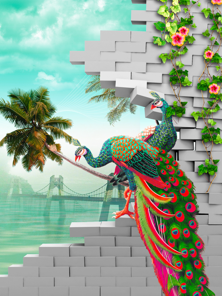 孔雀墙面立体装饰画挂画素材