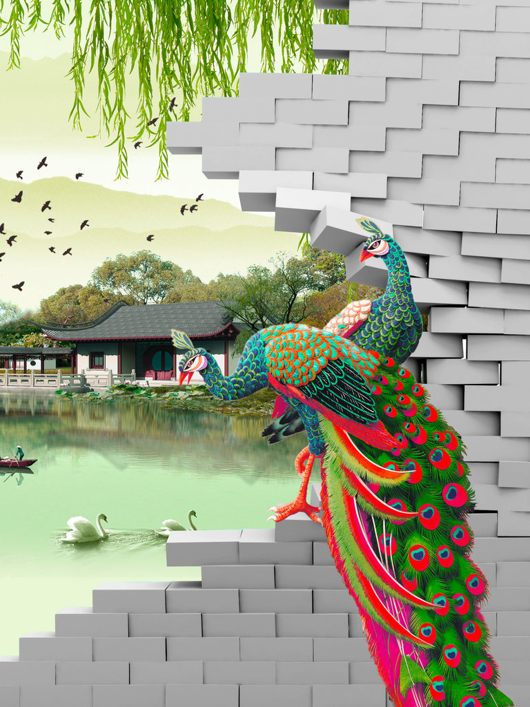 孔雀墙面立体装饰画挂画素材
