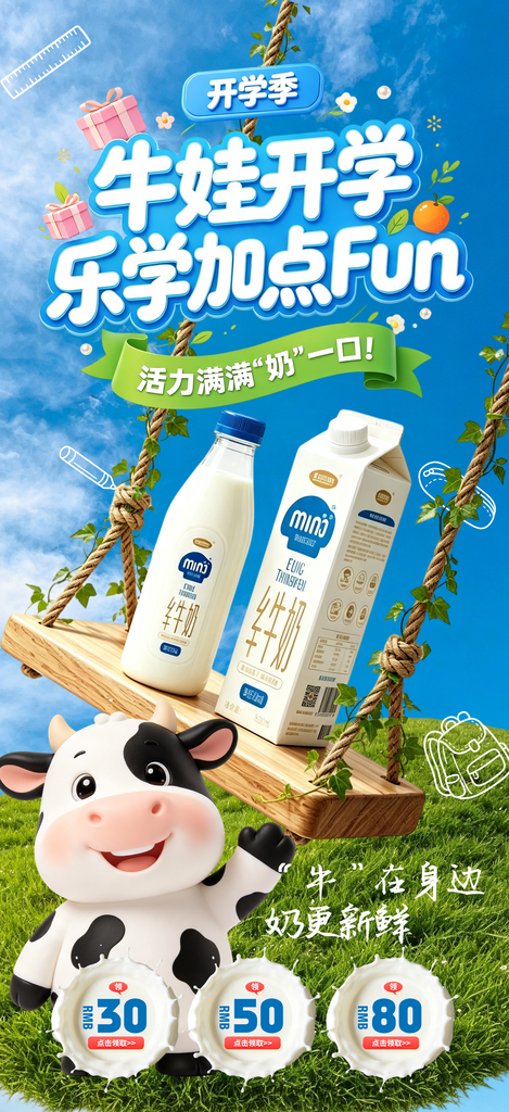 开学季奶茶饮品牛奶产品乳制品营销海报素材