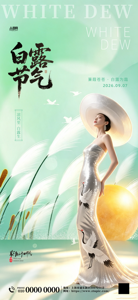 白露二十四节气医美行业人物海报素材