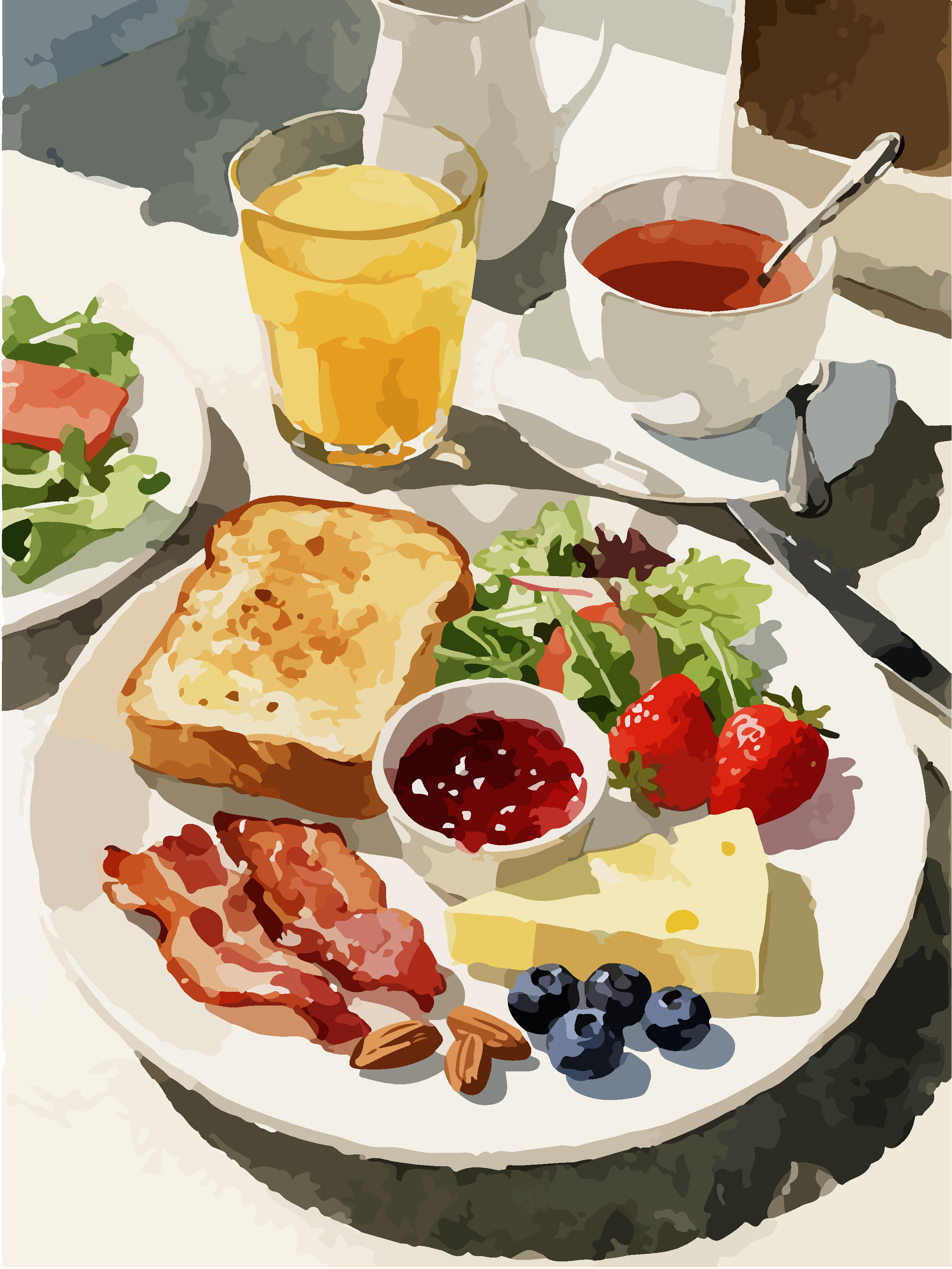 精美手绘早餐拼盘插画素材