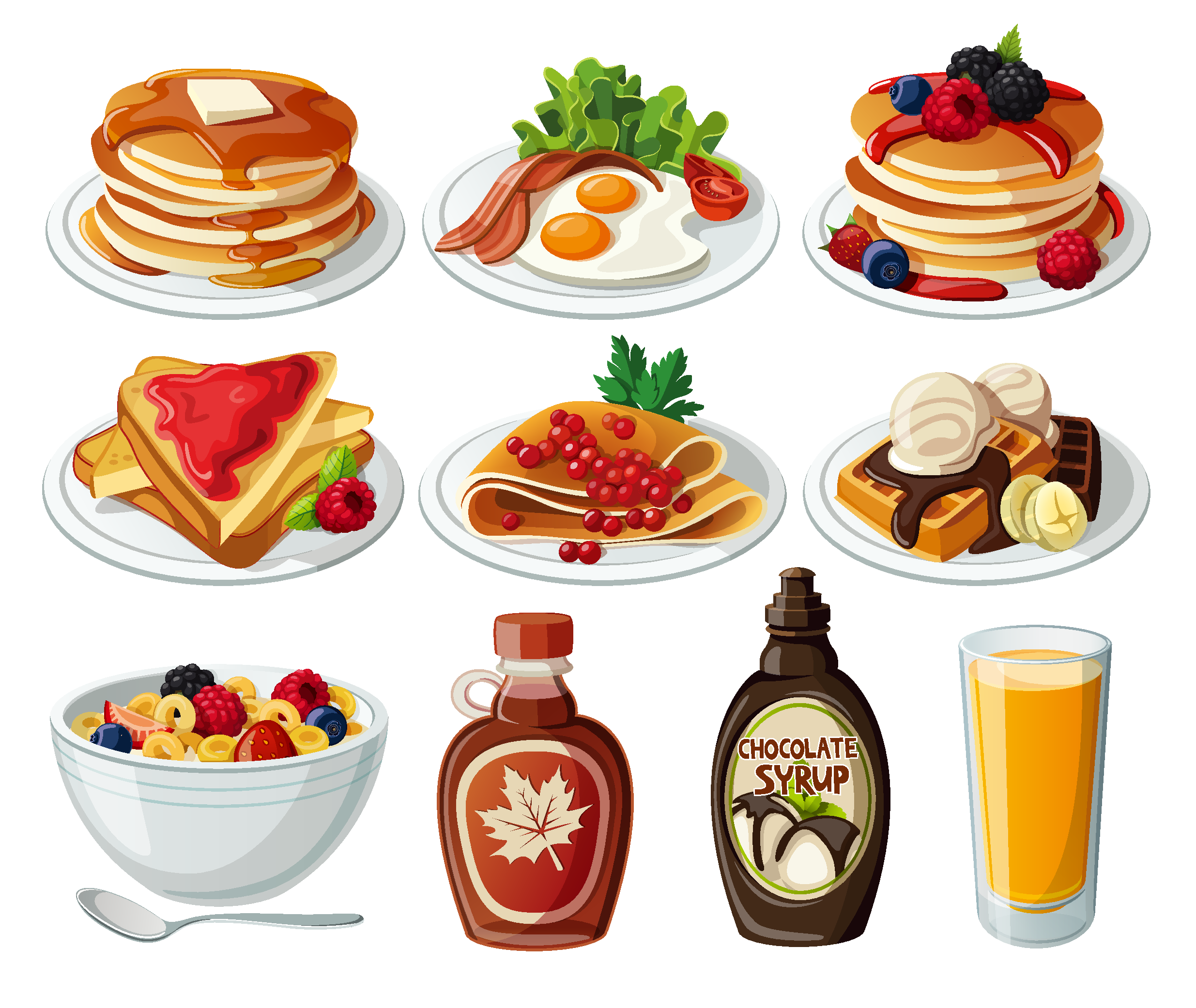 美味早餐组合插画素材