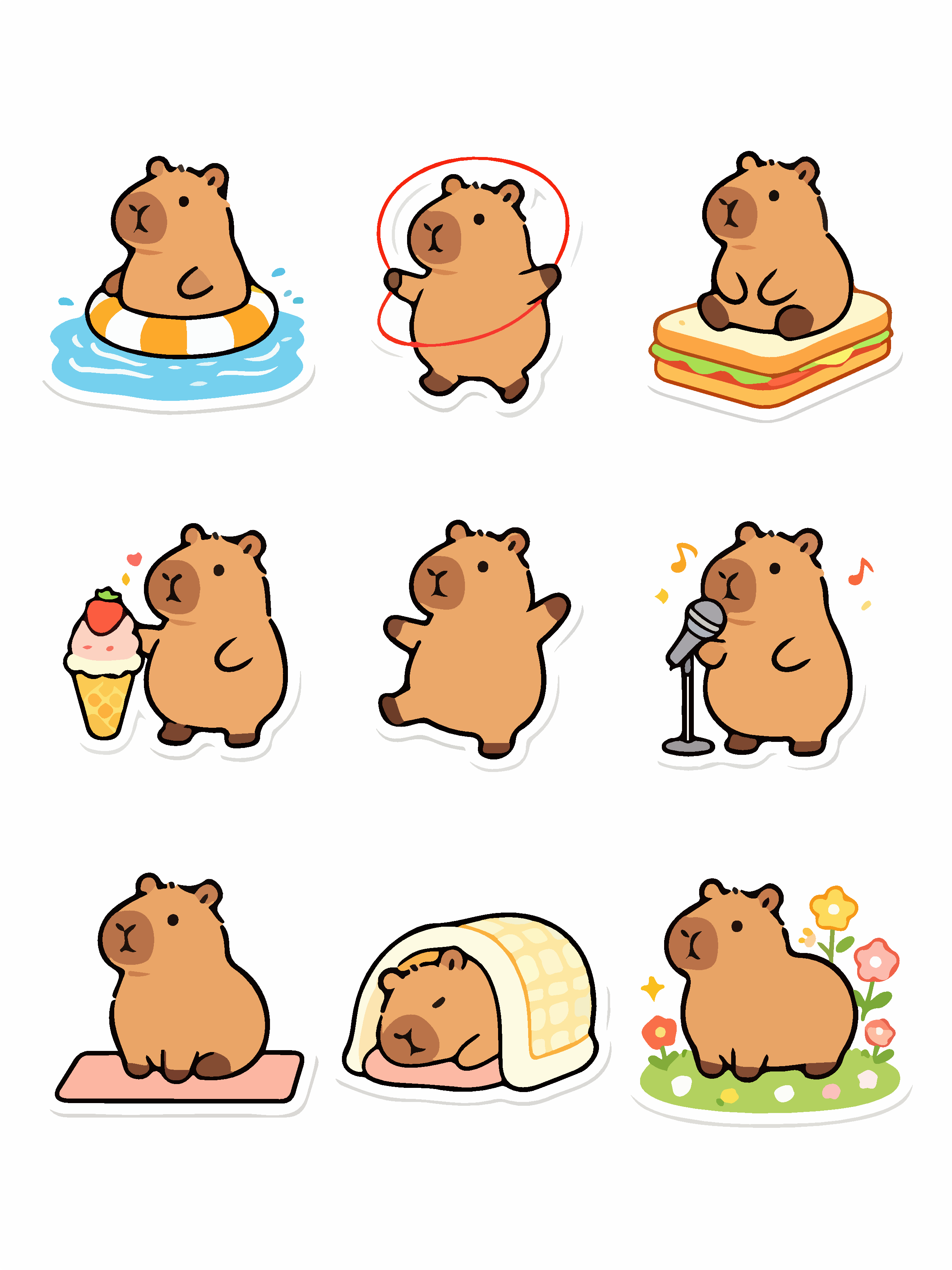 卡皮巴拉Q版贴纸插画素材