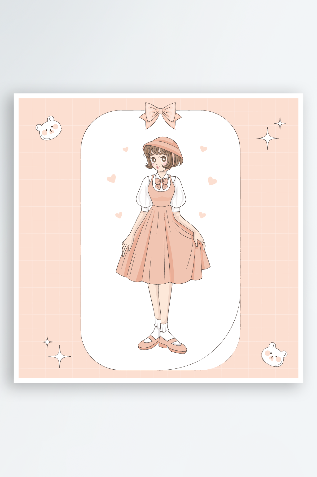 手绘动漫风格女孩插画素材