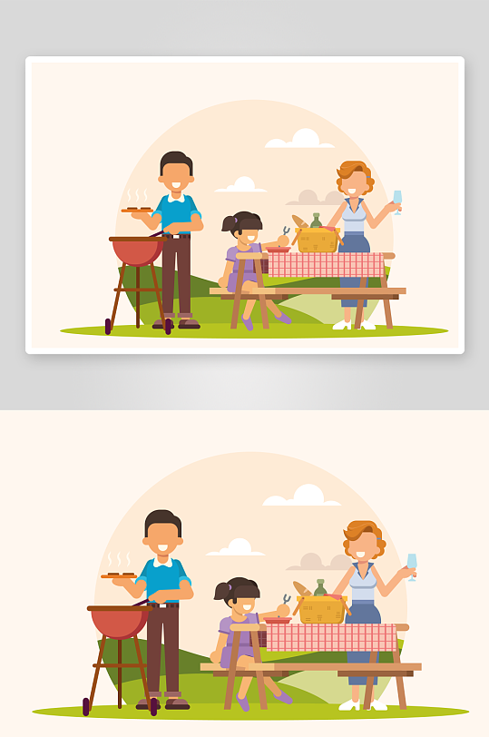 家庭野餐矢量插画
