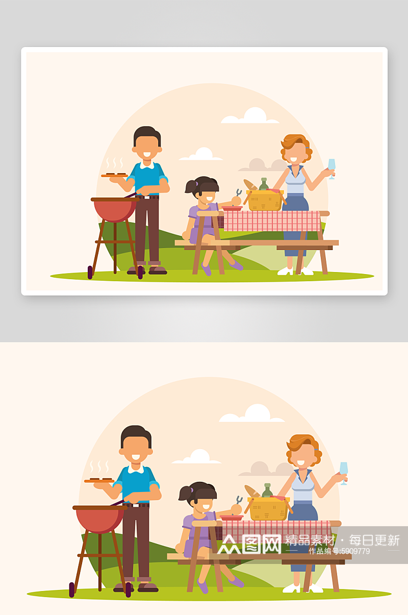 家庭野餐矢量插画素材