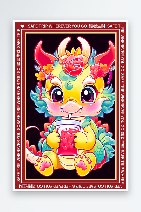 龙年地垫图案卡通龙素材图片-众图网