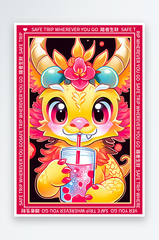 龙年地垫图案卡通龙素材图片-众图网