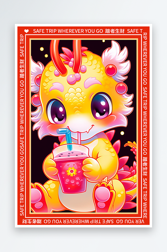 龙年地垫图案卡通龙素材图片-众图网