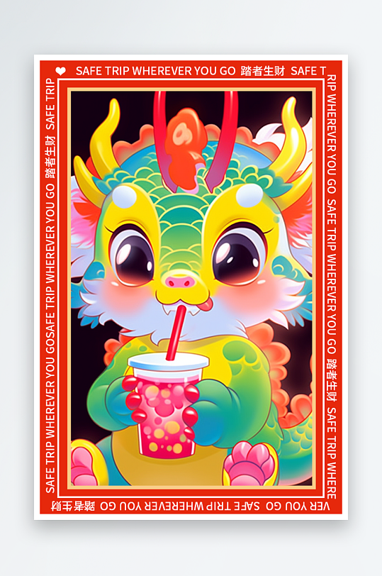 龙年地垫图案卡通龙素材图片-众图网