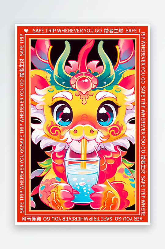 龙年地垫图案卡通龙素材图片-众图网