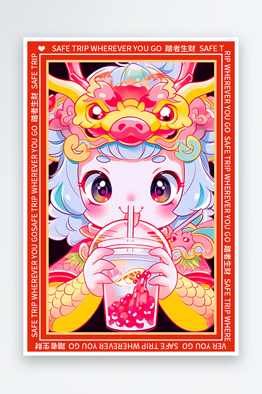 龙年地垫图案卡通龙素材图片-众图网