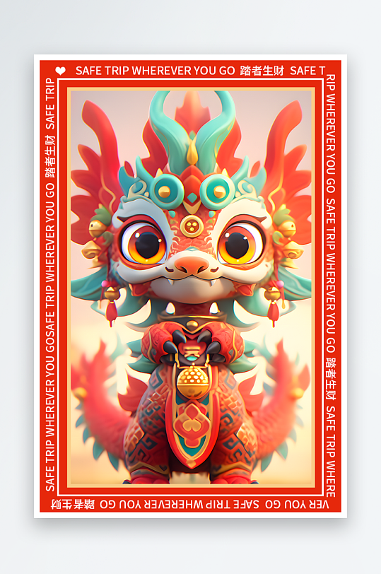 龙年地垫图案卡通龙素材图片-众图网