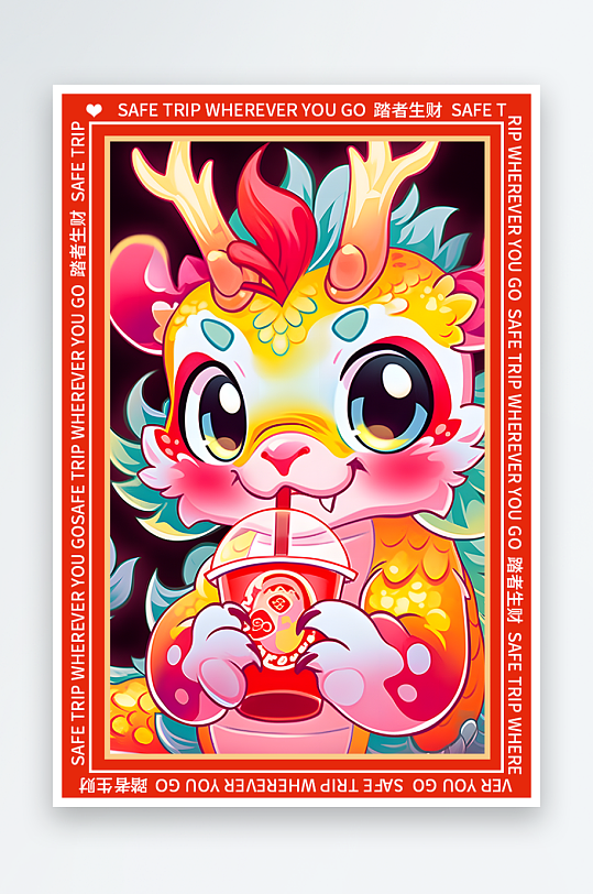 龙年地垫图案卡通龙素材图片-众图网