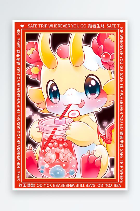 龙年地垫图案卡通龙素材图片-众图网