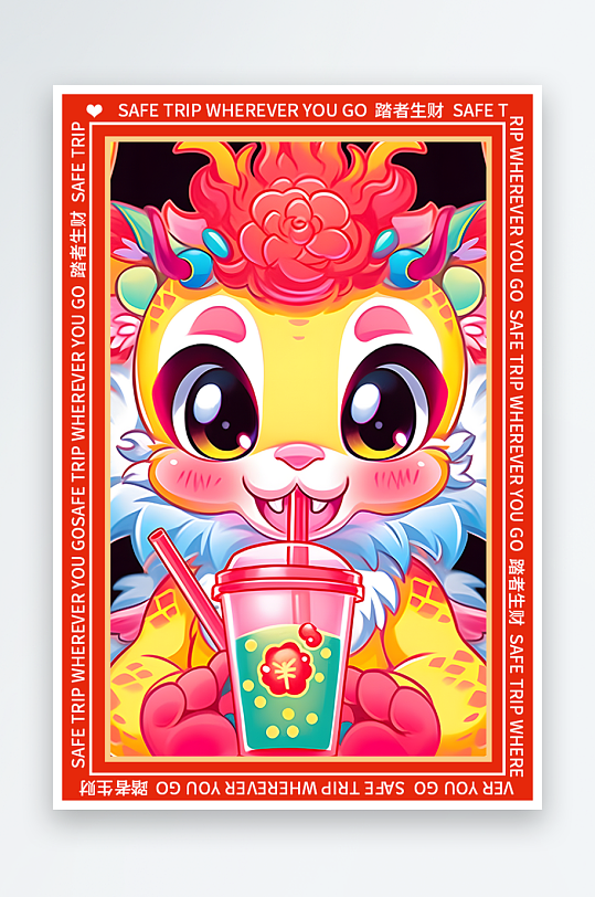 龙年地垫图案卡通龙素材图片-众图网