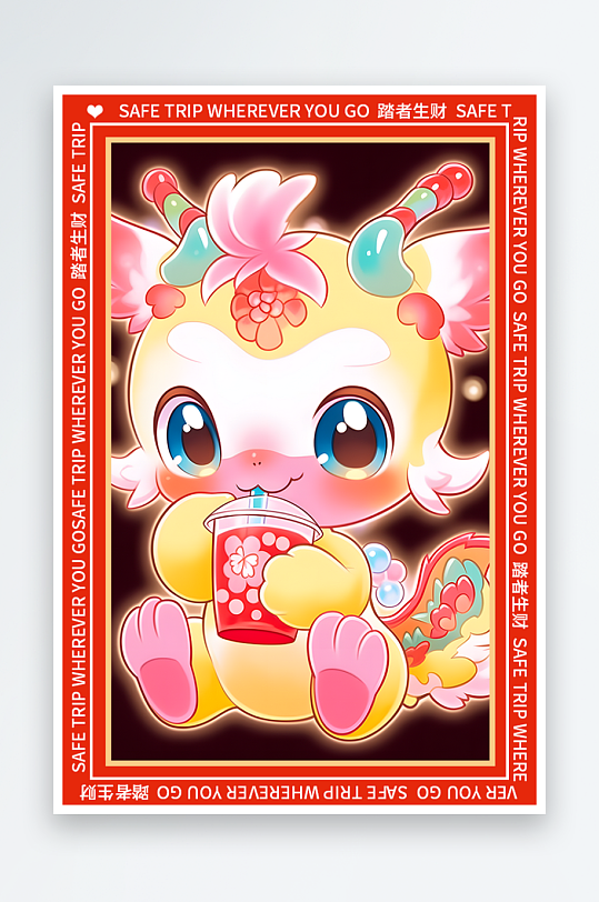 龙年地垫图案卡通龙素材图片-众图网