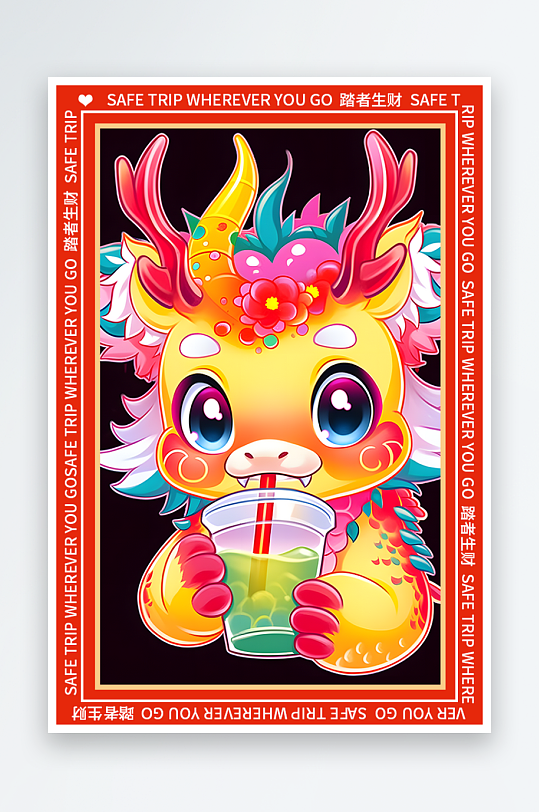 龙年地垫图案卡通龙素材图片-众图网